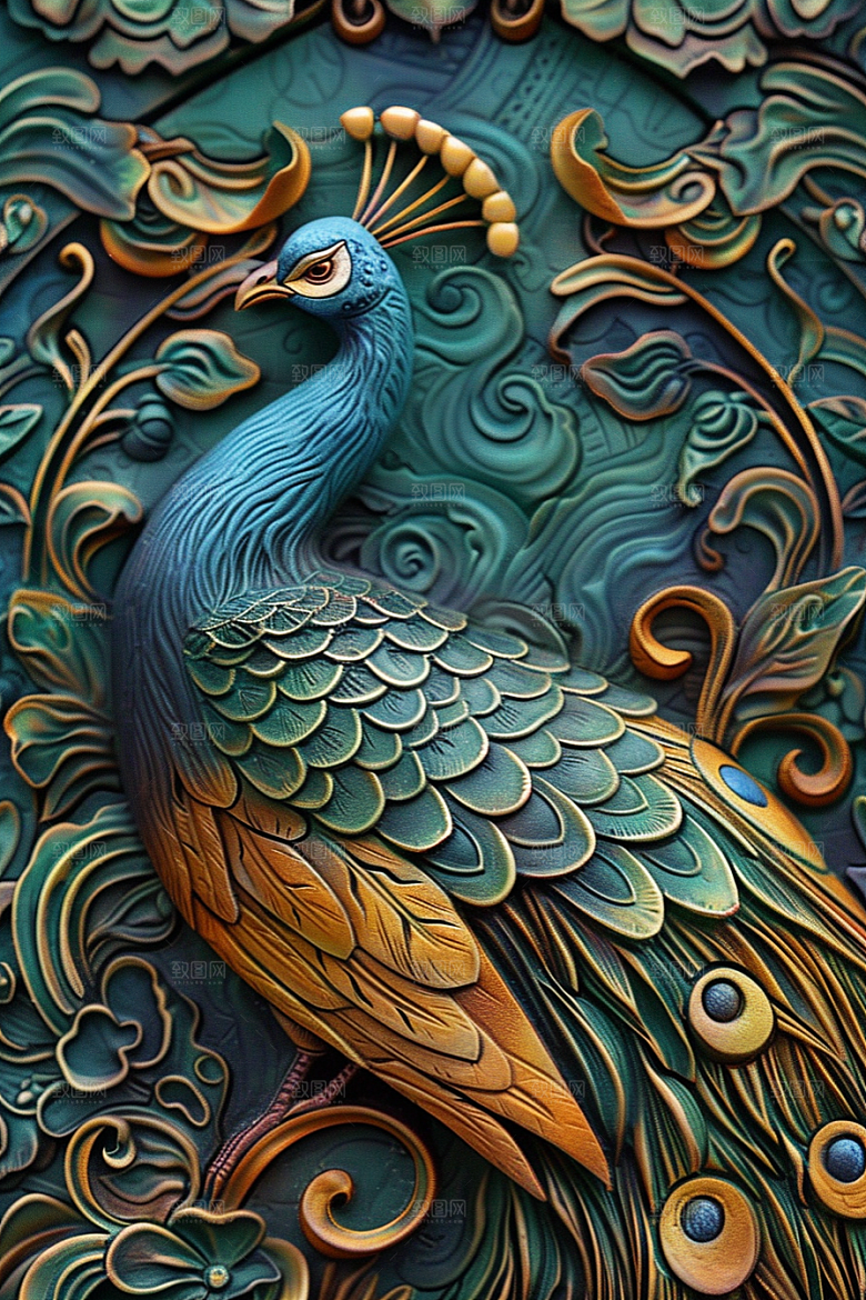 浮雕孔雀精致立体素材