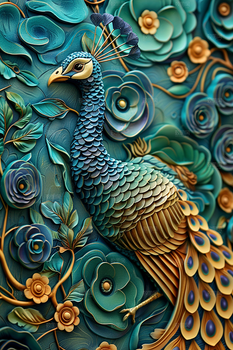 浮雕孔雀高清3D素材