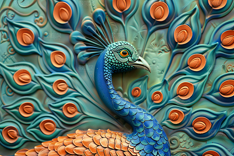 浮雕孔雀肌理3D素材