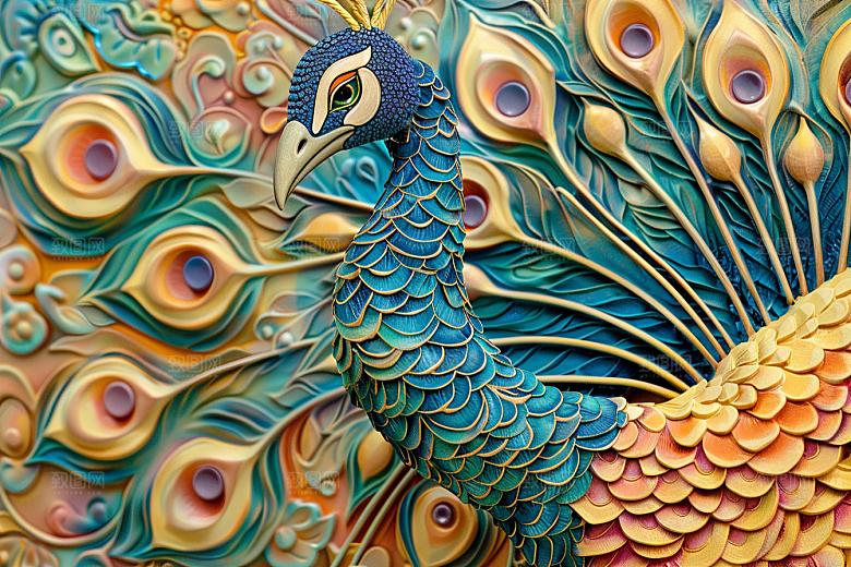浮雕孔雀油画墙面装饰素材