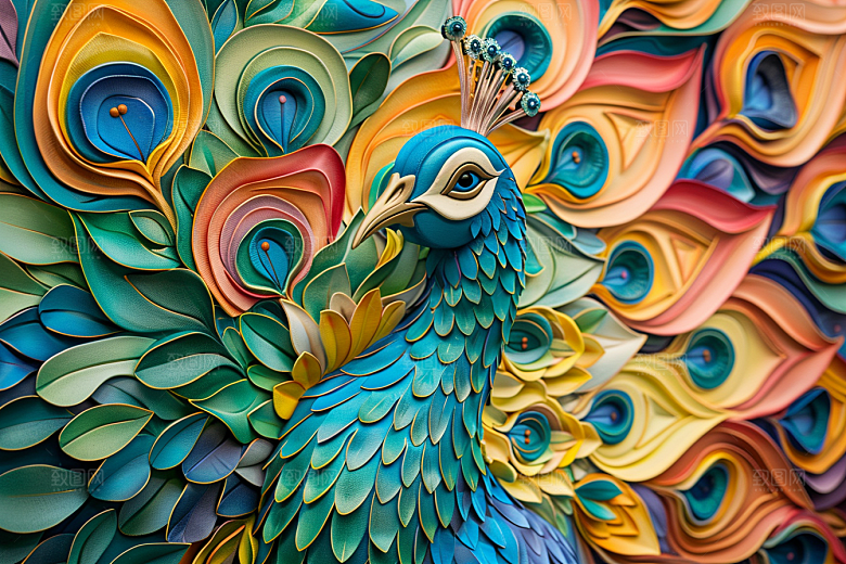 浮雕孔雀质感唯美素材