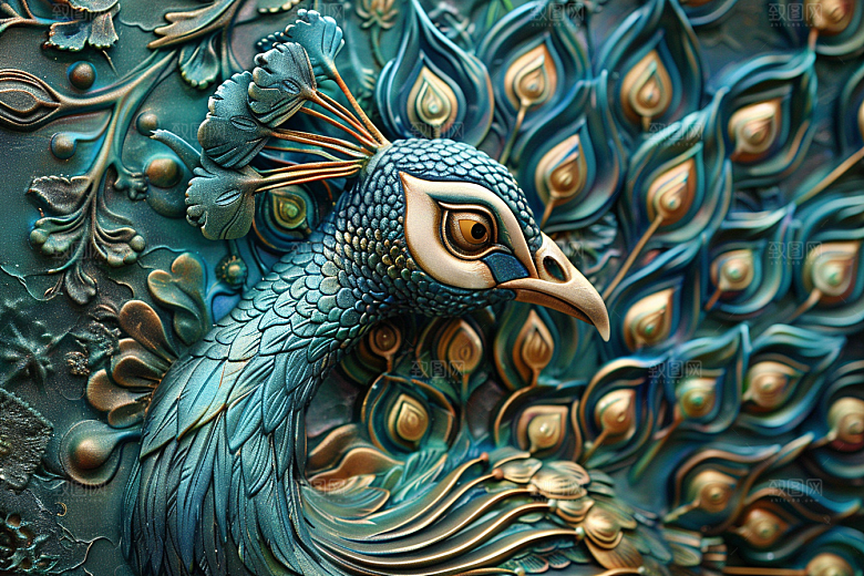 浮雕孔雀油画纹理素材