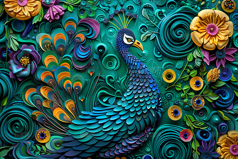 浮雕孔雀精致3D素材