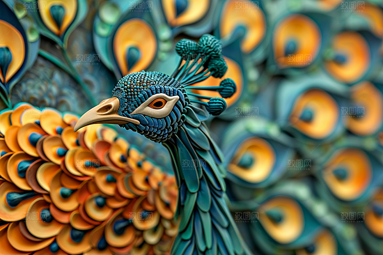 浮雕孔雀3D立体素材