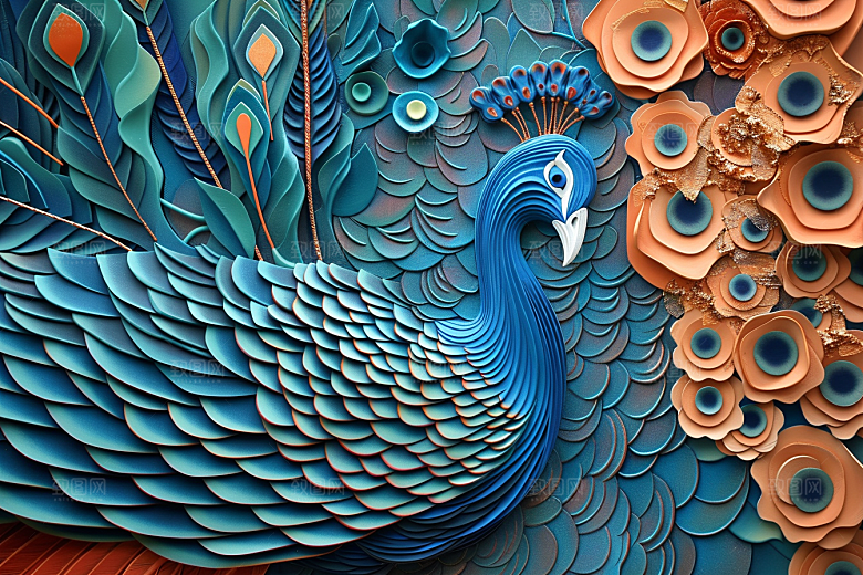 浮雕孔雀雕刻3D素材