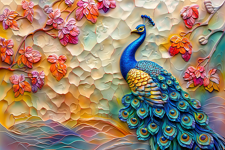 浮雕孔雀3D高清素材
