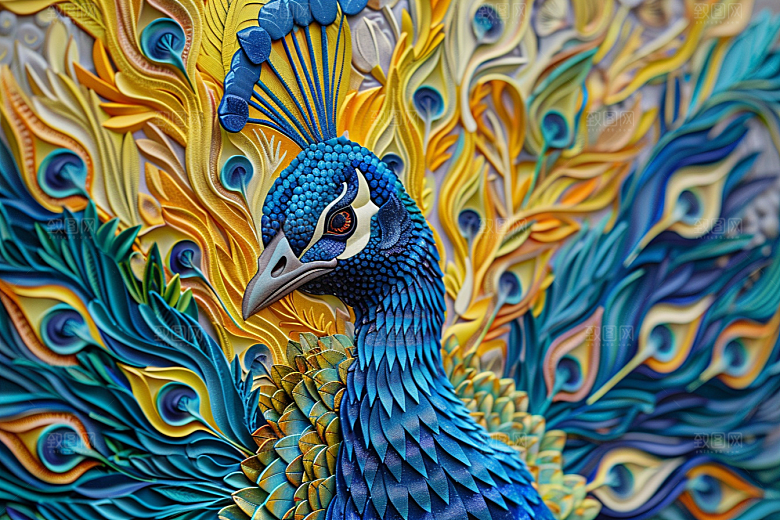 浮雕孔雀精致3D素材