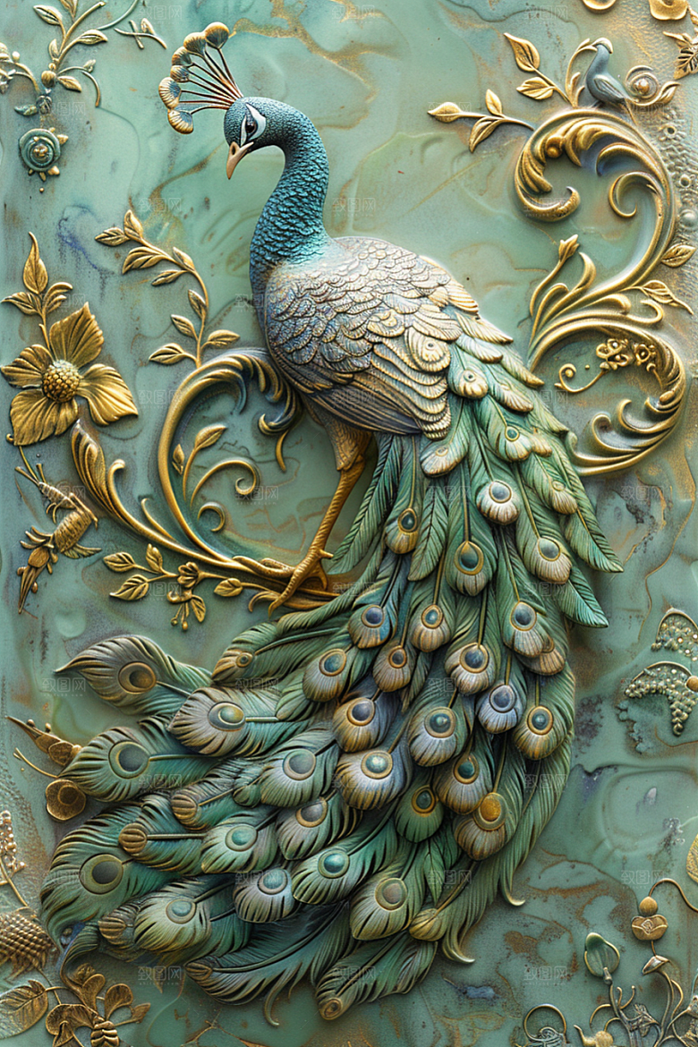 浮雕孔雀唯美绚丽素材