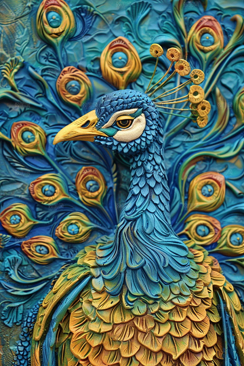 浮雕孔雀凹凸纹理素材