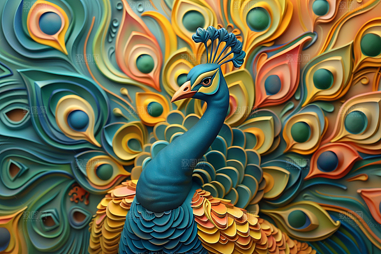 浮雕孔雀唯美质感素材