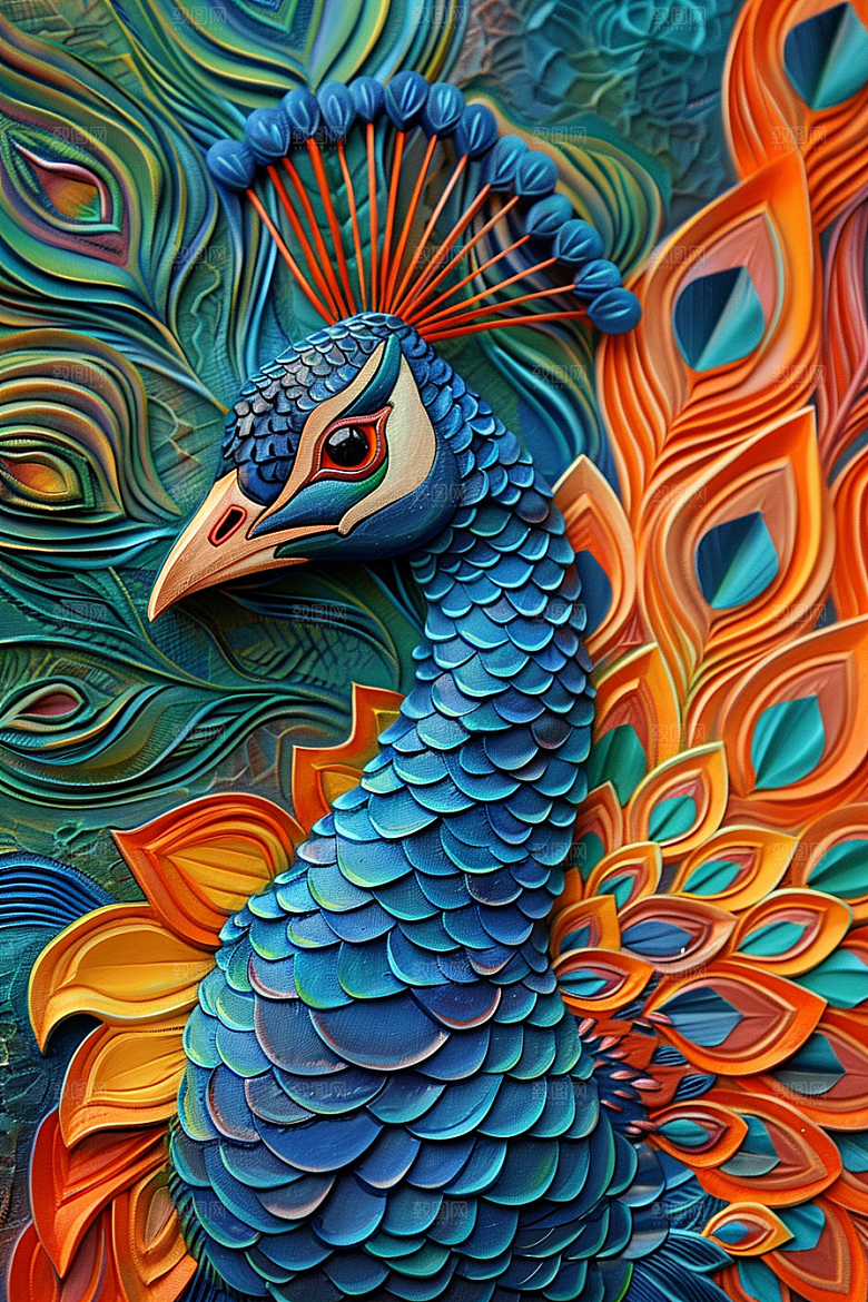 浮雕孔雀精致质感素材