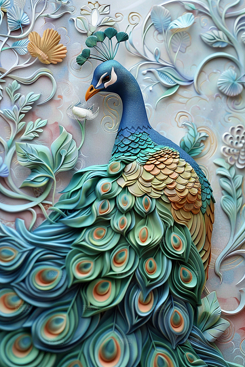 浮雕孔雀绚丽3D素材