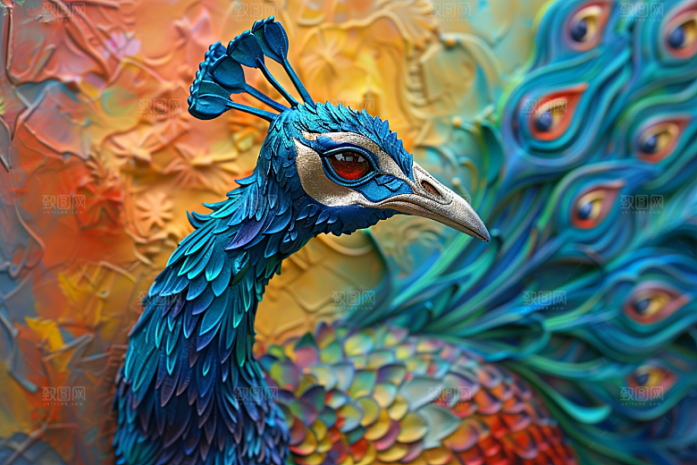 浮雕孔雀油画肌理素材