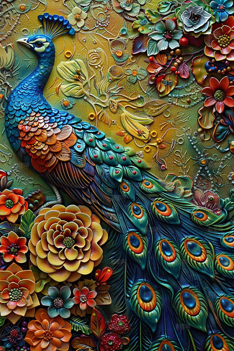 浮雕孔雀绚丽3D素材