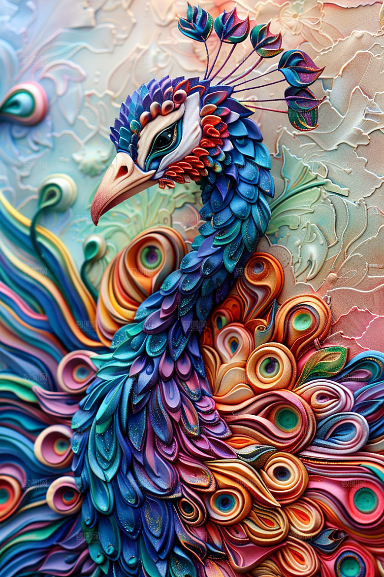浮雕孔雀凹凸立体素材