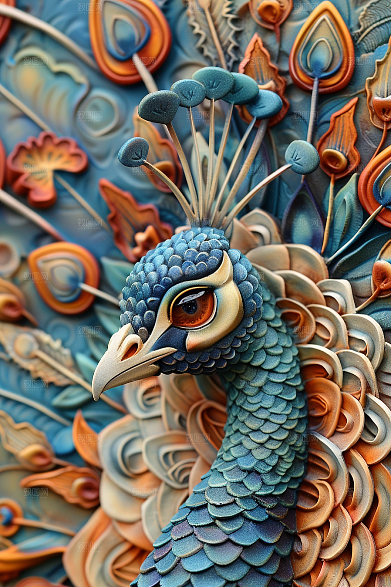 浮雕孔雀绚丽雕刻素材