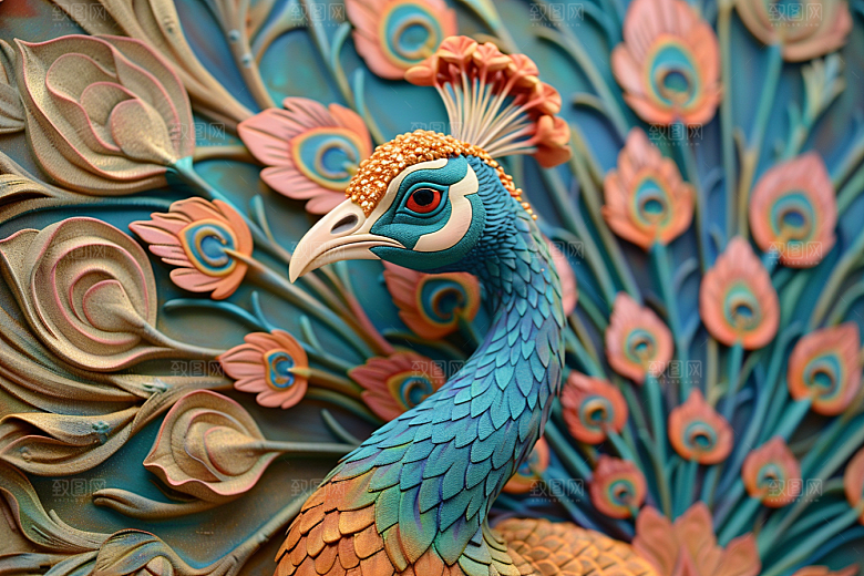 浮雕孔雀立体3D素材