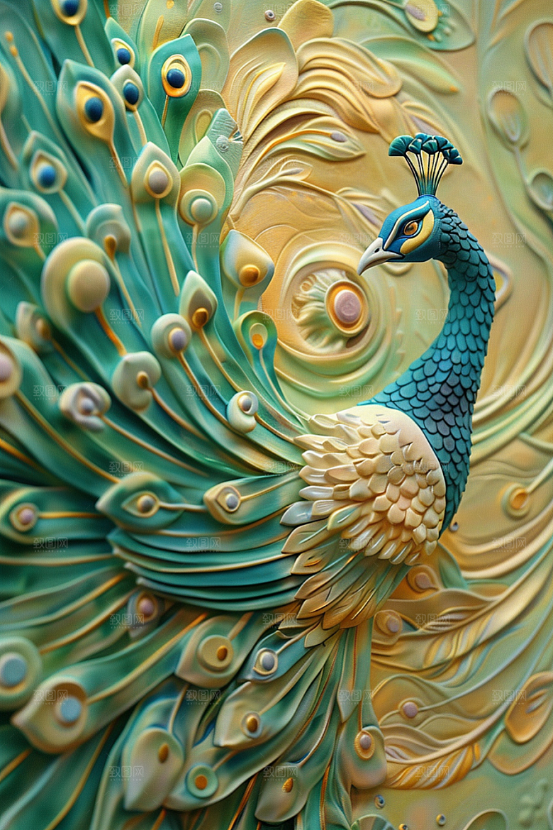 浮雕孔雀肌理绚丽素材