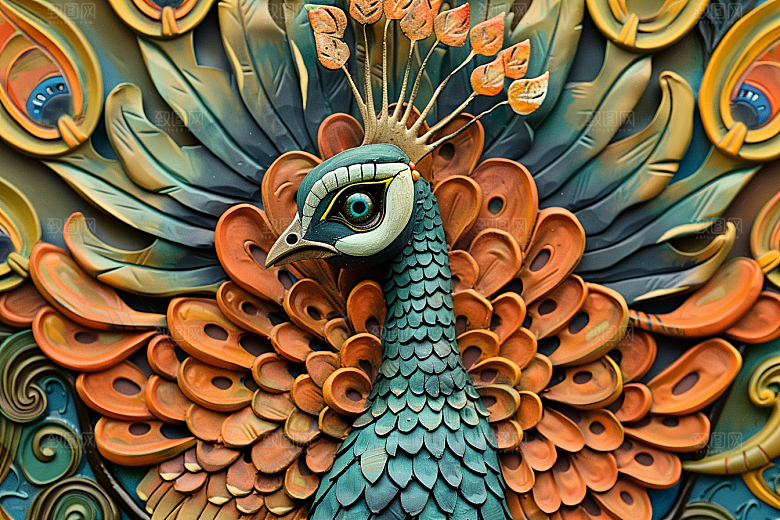 浮雕孔雀绚丽3D素材