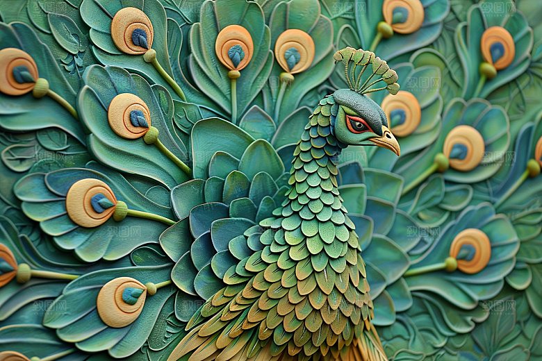 浮雕孔雀精致绚丽素材