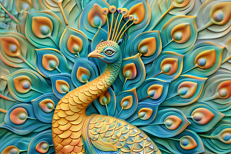浮雕孔雀纹理精致素材