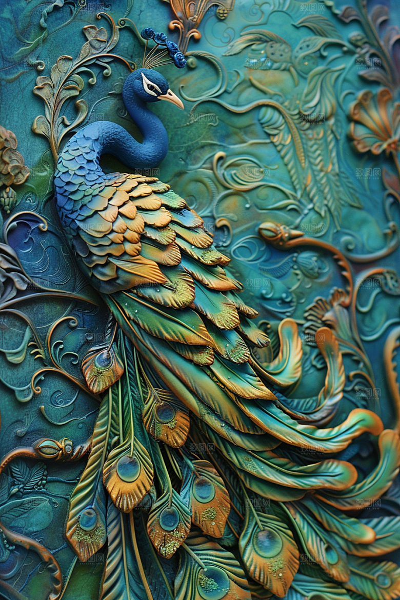 浮雕孔雀雕刻高清素材