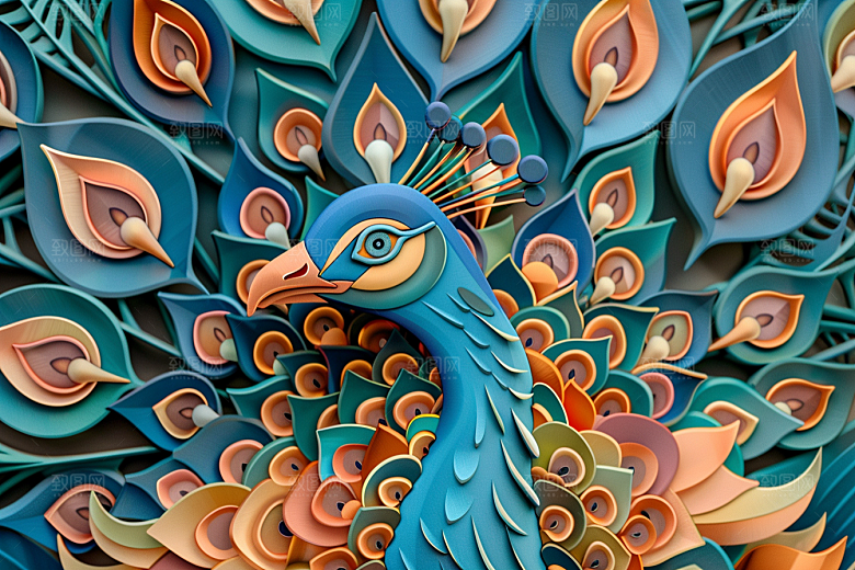 浮雕孔雀立体高清素材