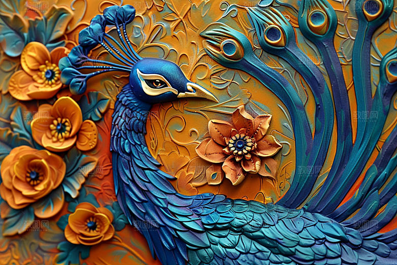 浮雕孔雀绚丽立体素材