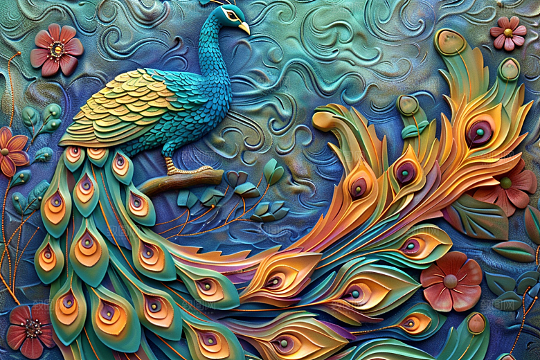 浮雕孔雀质感凹凸素材