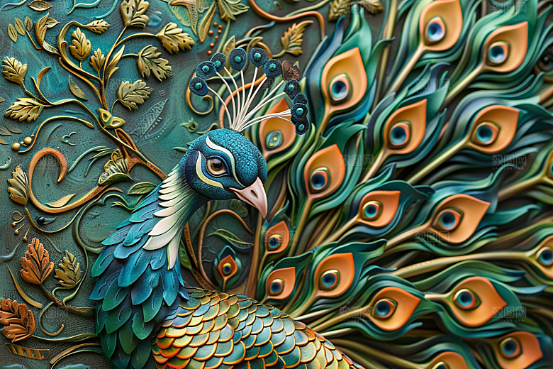浮雕孔雀3D唯美素材