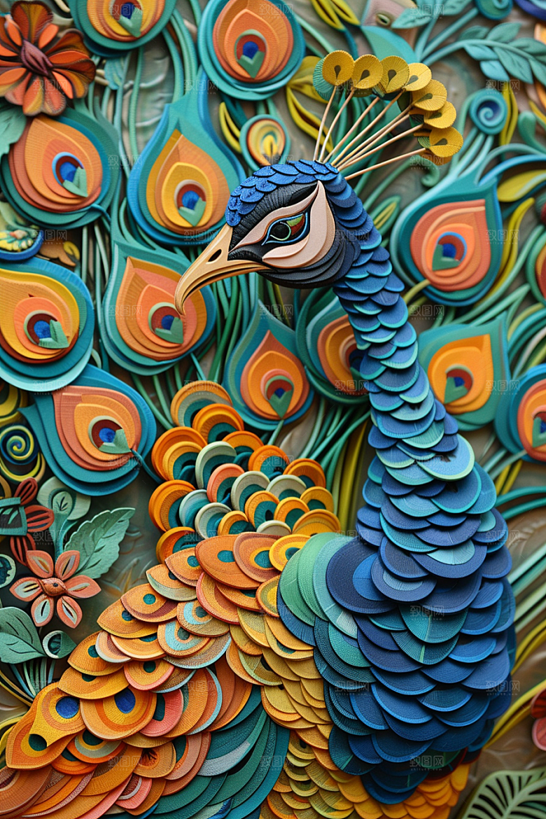 浮雕孔雀质感精致素材