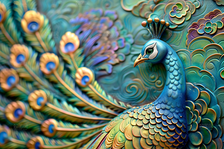 浮雕孔雀质感凹凸素材