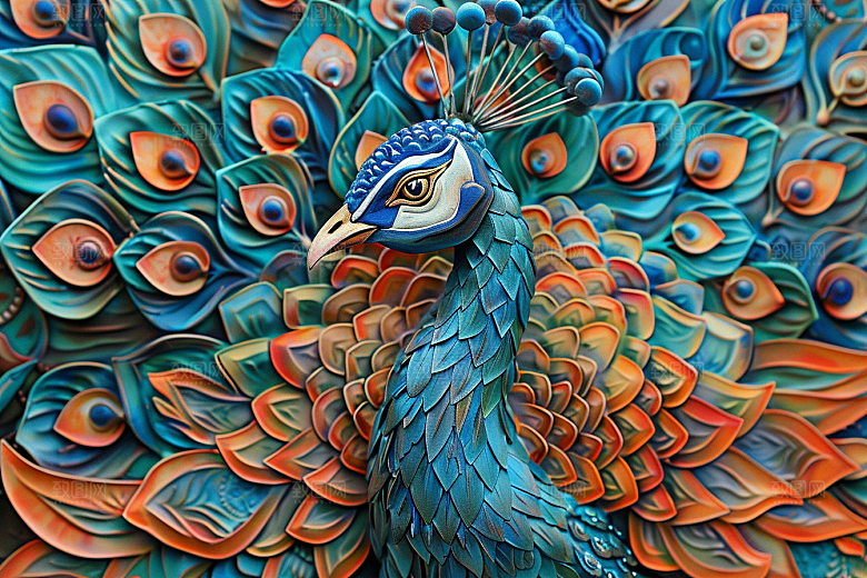 浮雕孔雀高清彩色素材