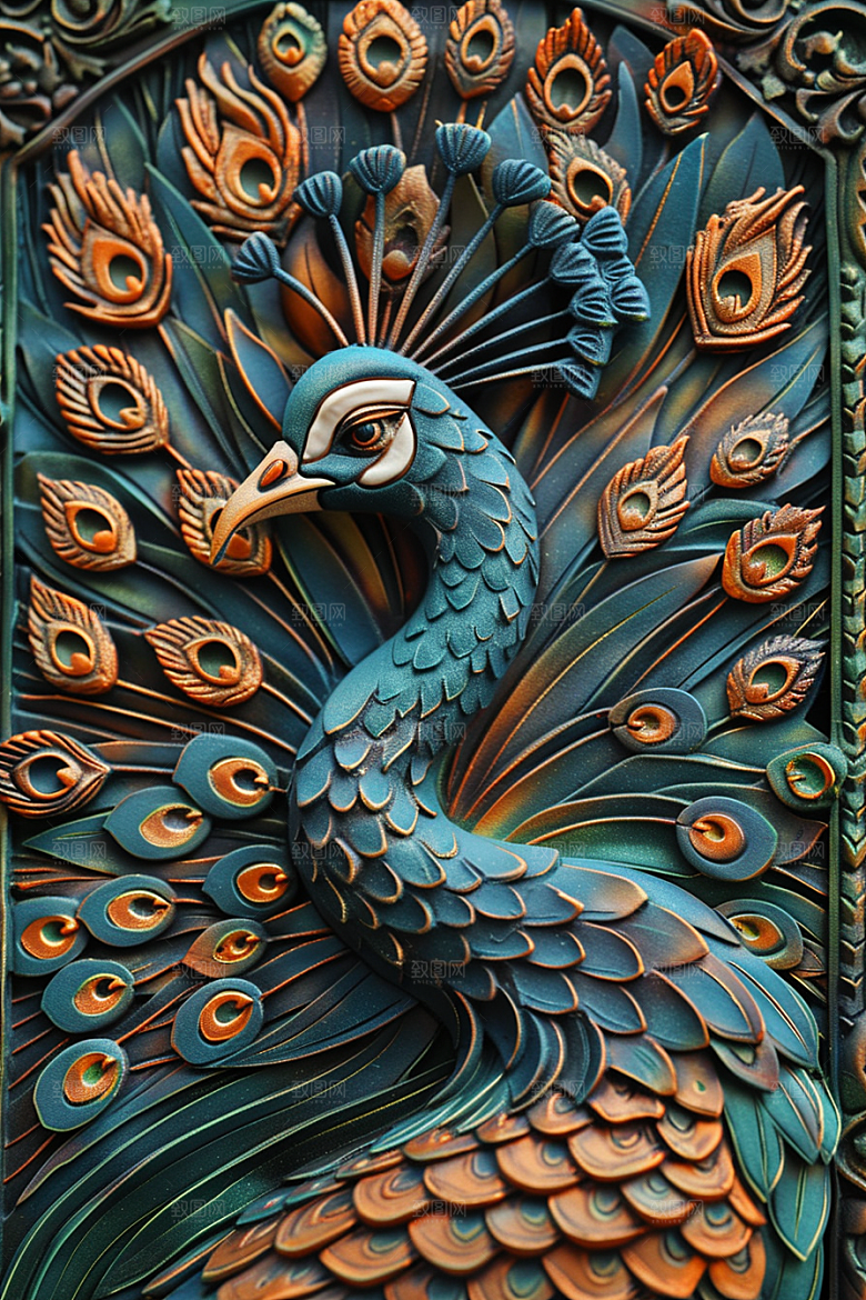浮雕孔雀质感肌理素材