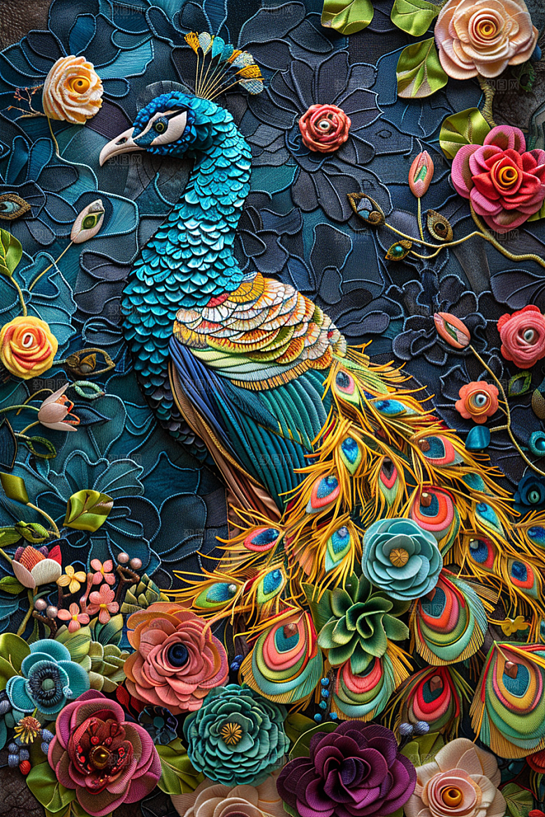 浮雕孔雀雕刻油画素材
