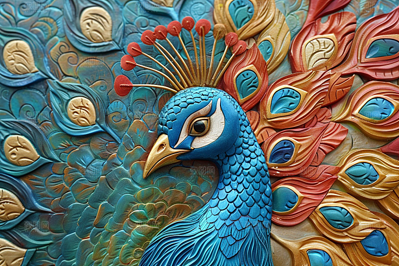 浮雕孔雀3D油画素材