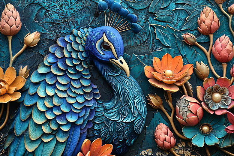 浮雕孔雀绚丽3D素材