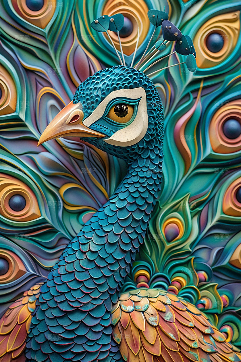 浮雕孔雀立体绚丽素材