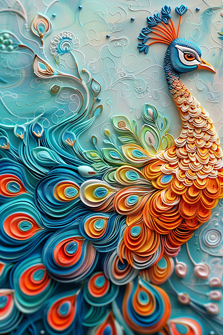 浮雕孔雀凹凸纹理素材
