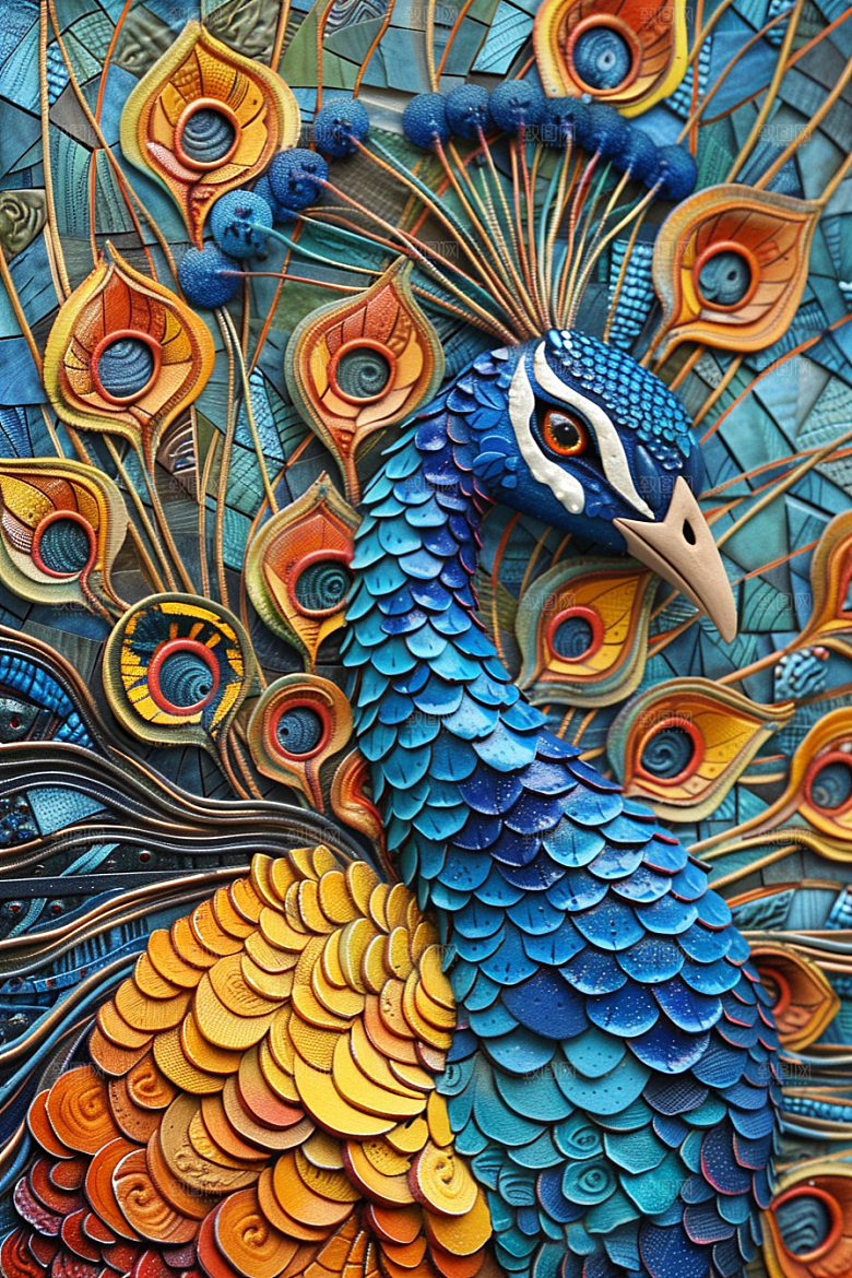 浮雕孔雀精致质感素材
