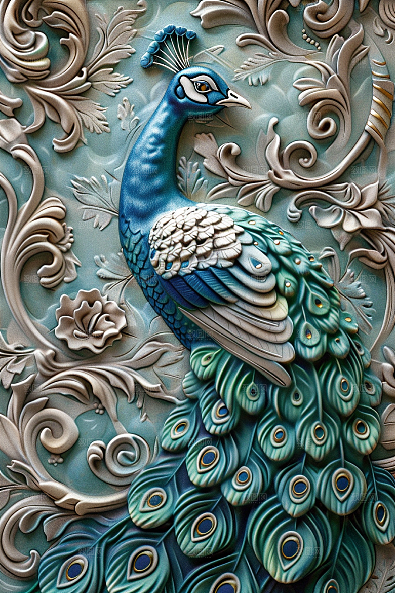 浮雕孔雀立体3D素材
