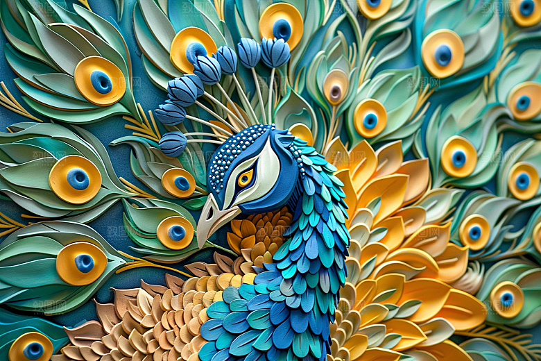 浮雕孔雀肌理油画素材