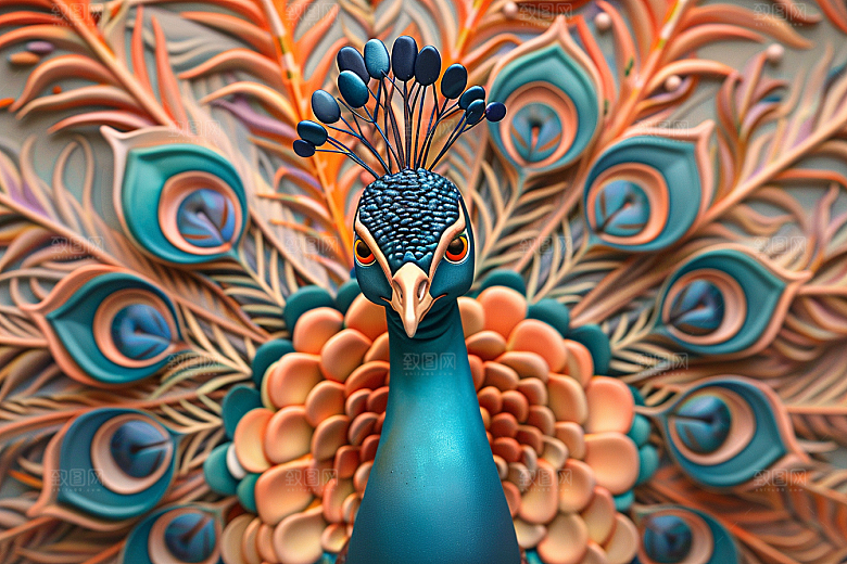浮雕孔雀唯美3D素材
