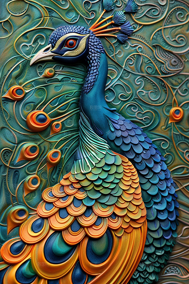 浮雕孔雀高清质感素材