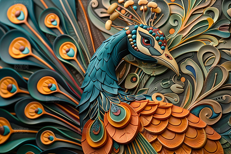 浮雕孔雀立体质感素材