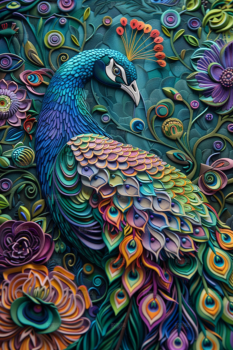 浮雕孔雀高清雕刻素材