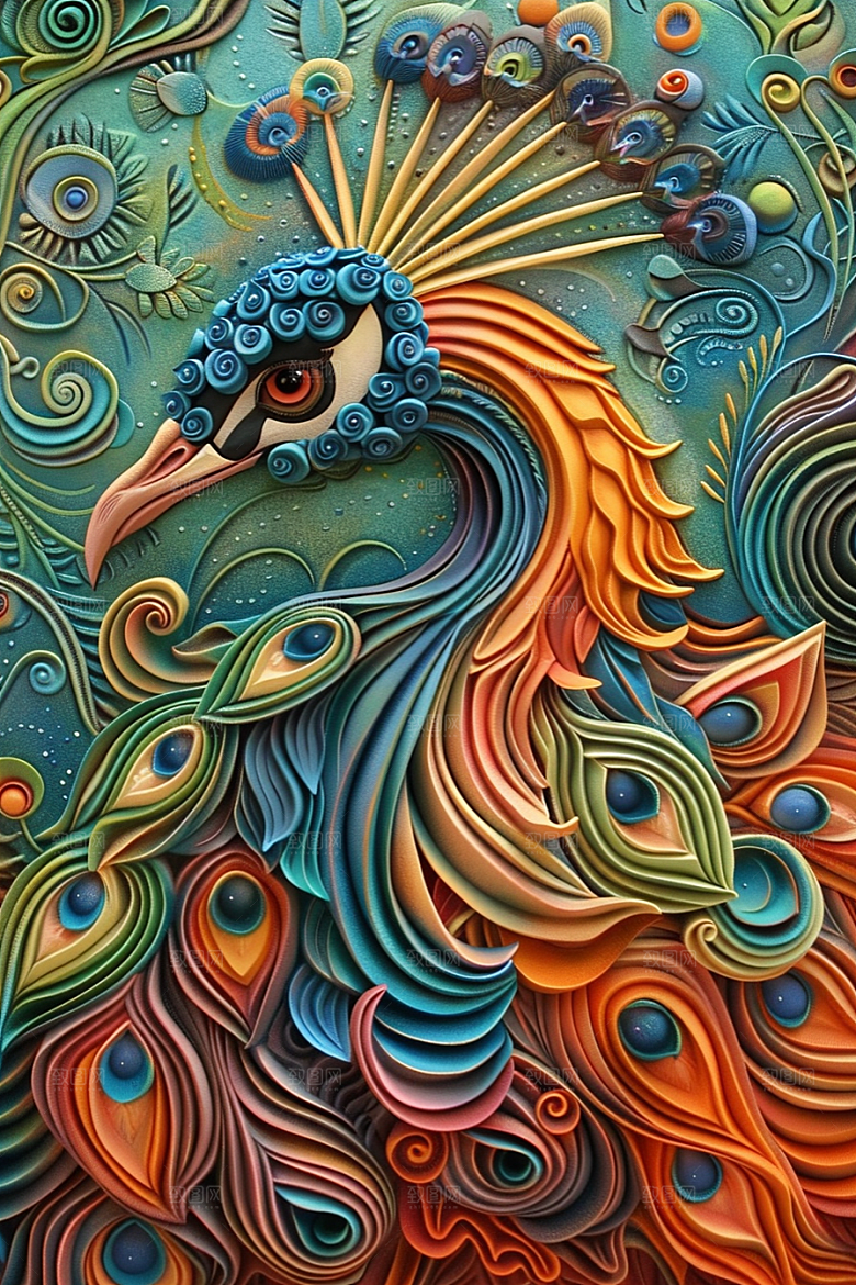 浮雕孔雀唯美纹理素材