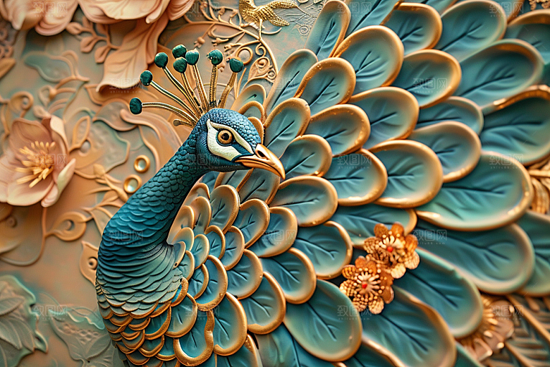 浮雕孔雀绚丽质感素材