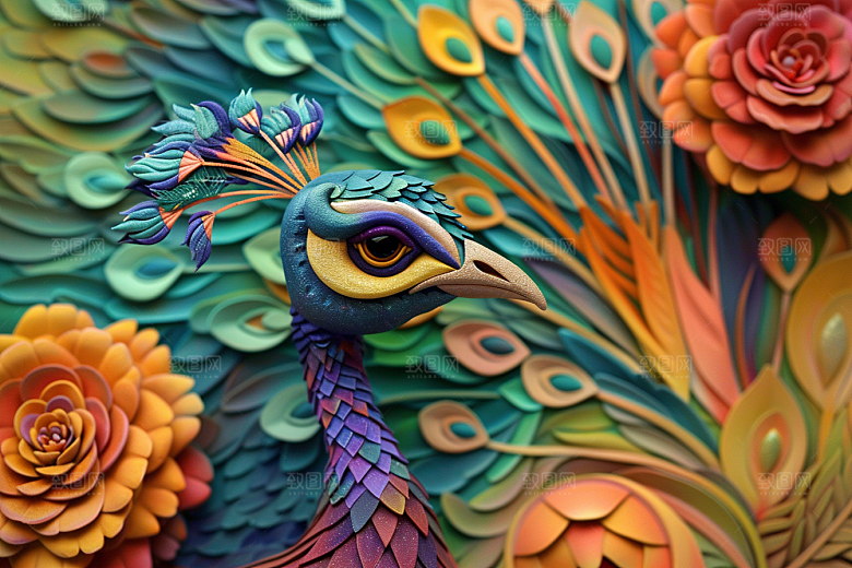 浮雕孔雀立体纹理素材