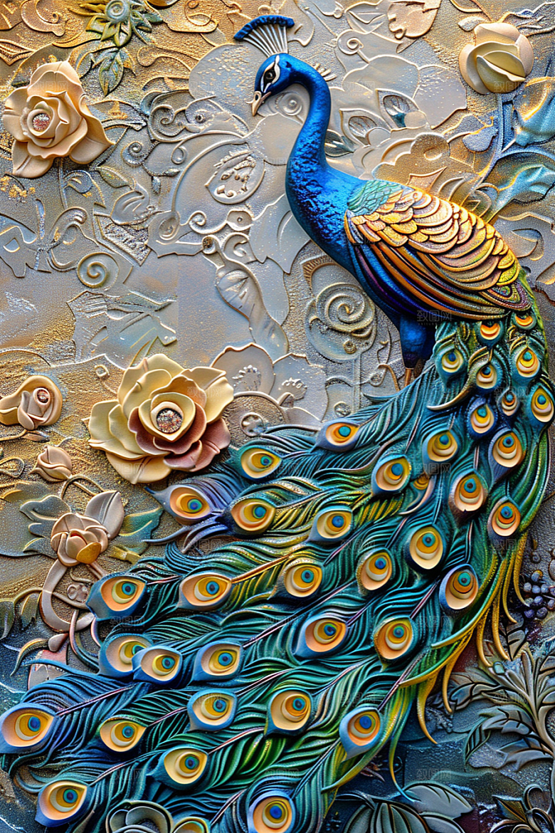浮雕孔雀纹理凹凸素材